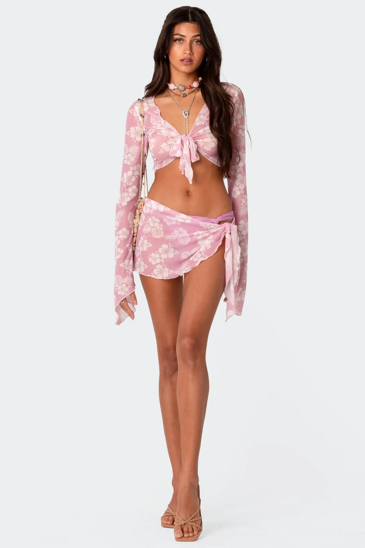 Hibiscus Tie Front Mesh Crop Top sold by Edikted product image thumbnail 5