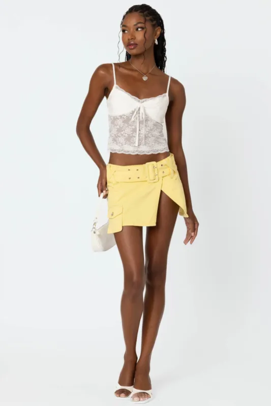 Belted Denim Wrap Mini Skirt sold by Edikted