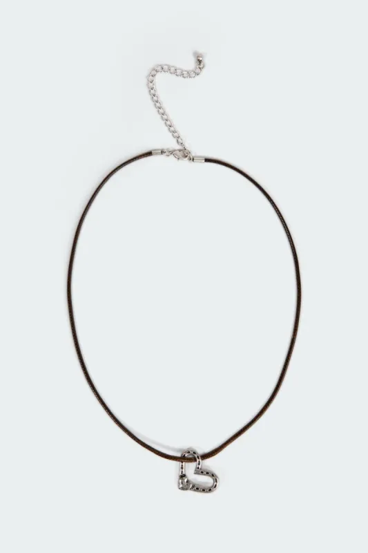 Dangling Heart Cord Necklace sold by Edikted