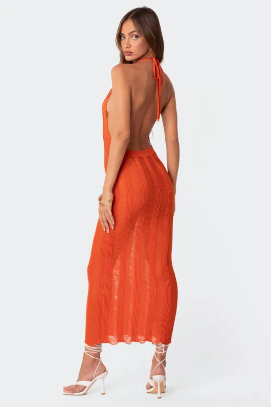 Kaylee Distressed Open Back Knit Maxi Dress | Parallel