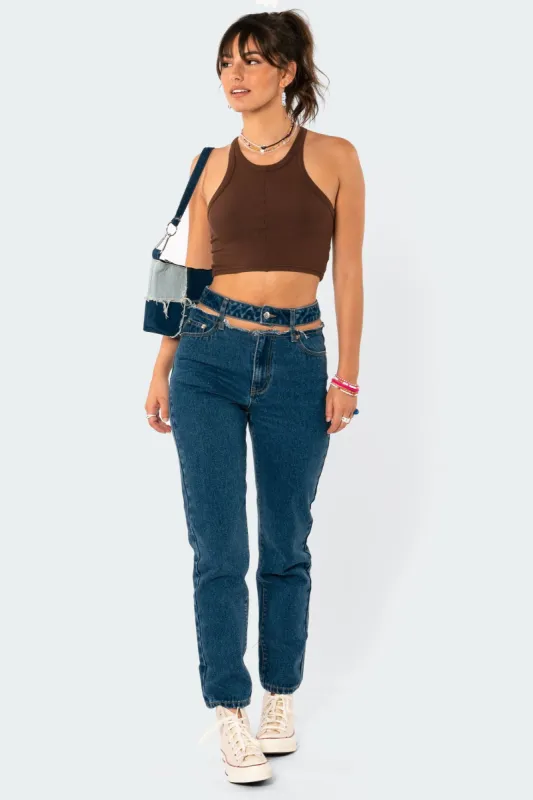 Slasher Belted Mom Jeans sold by Edikted