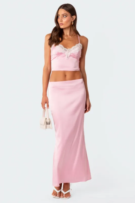 Brandi Back Slitted Satin Maxi Skirt sold by Edikted