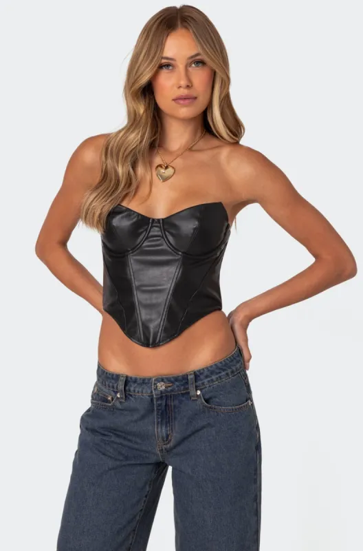 Aberdeen Faux Leather Cupped Corset sold by Edikted