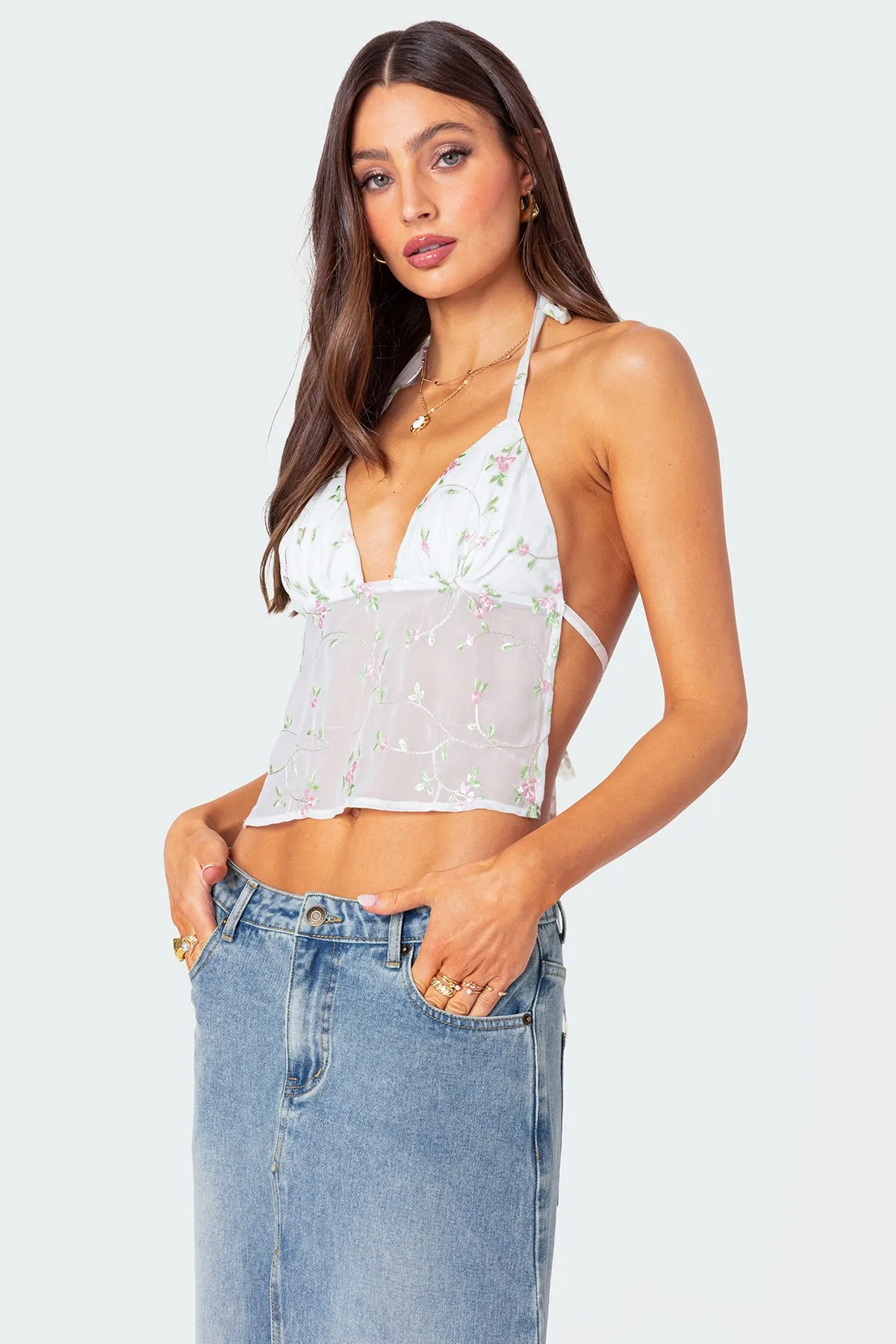 Embroidered Open Back Top sold by Edikted product image thumbnail 4