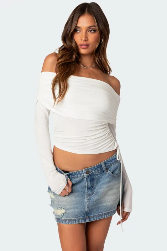 Gathered Fold Over Drawstring Top sold by Edikted