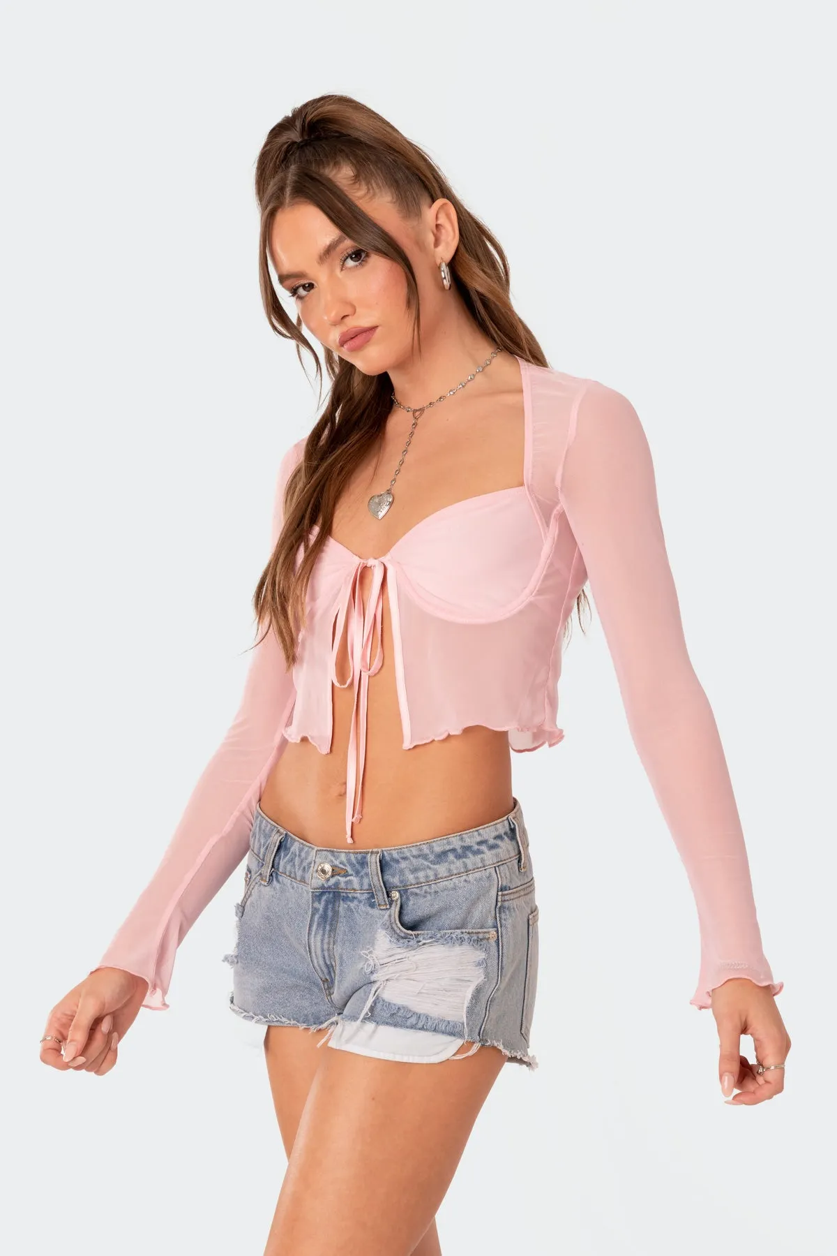 Tie Front Cupped Mesh Top sold by Edikted product image thumbnail 3
