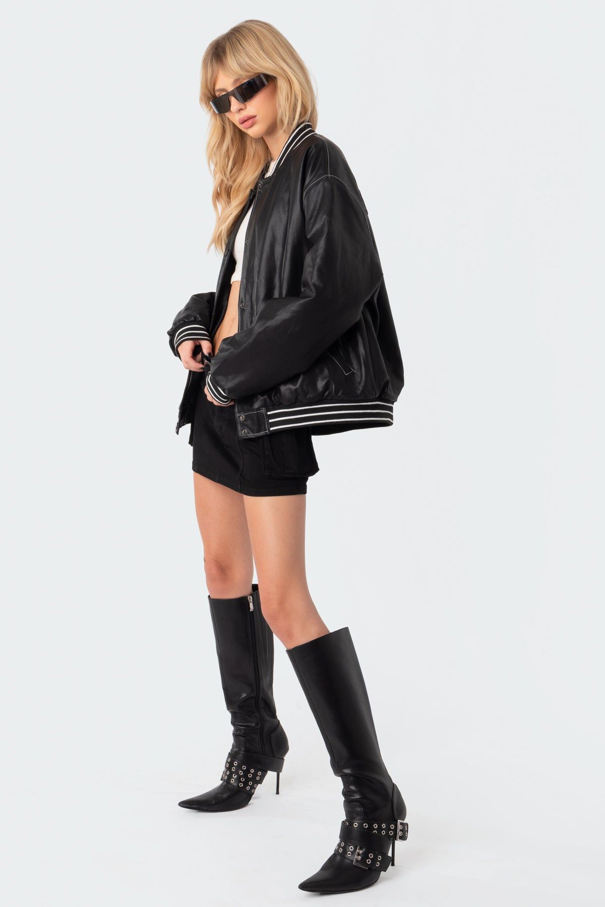 Maddox Faux Leather Bomber Jacket sold by Edikted product image thumbnail 3