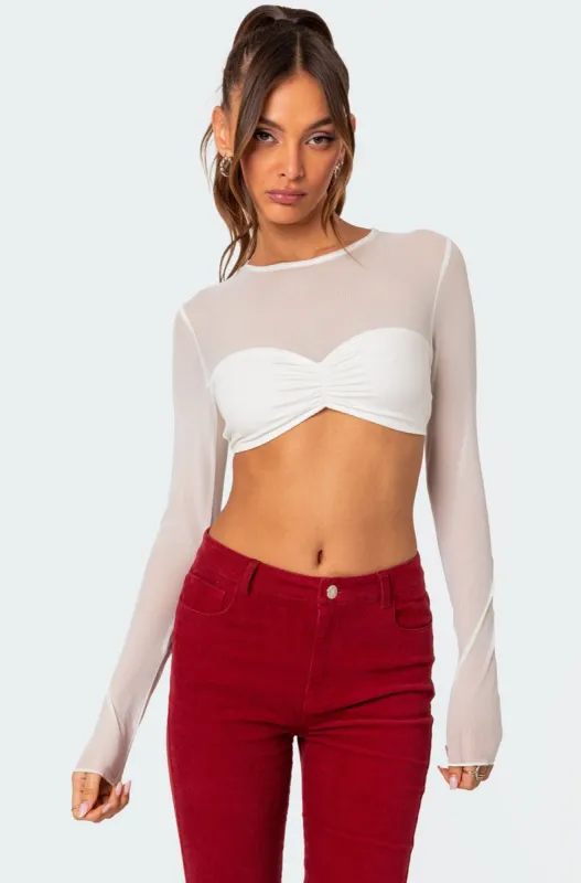 Night Out Sheer Crop Top sold by Edikted