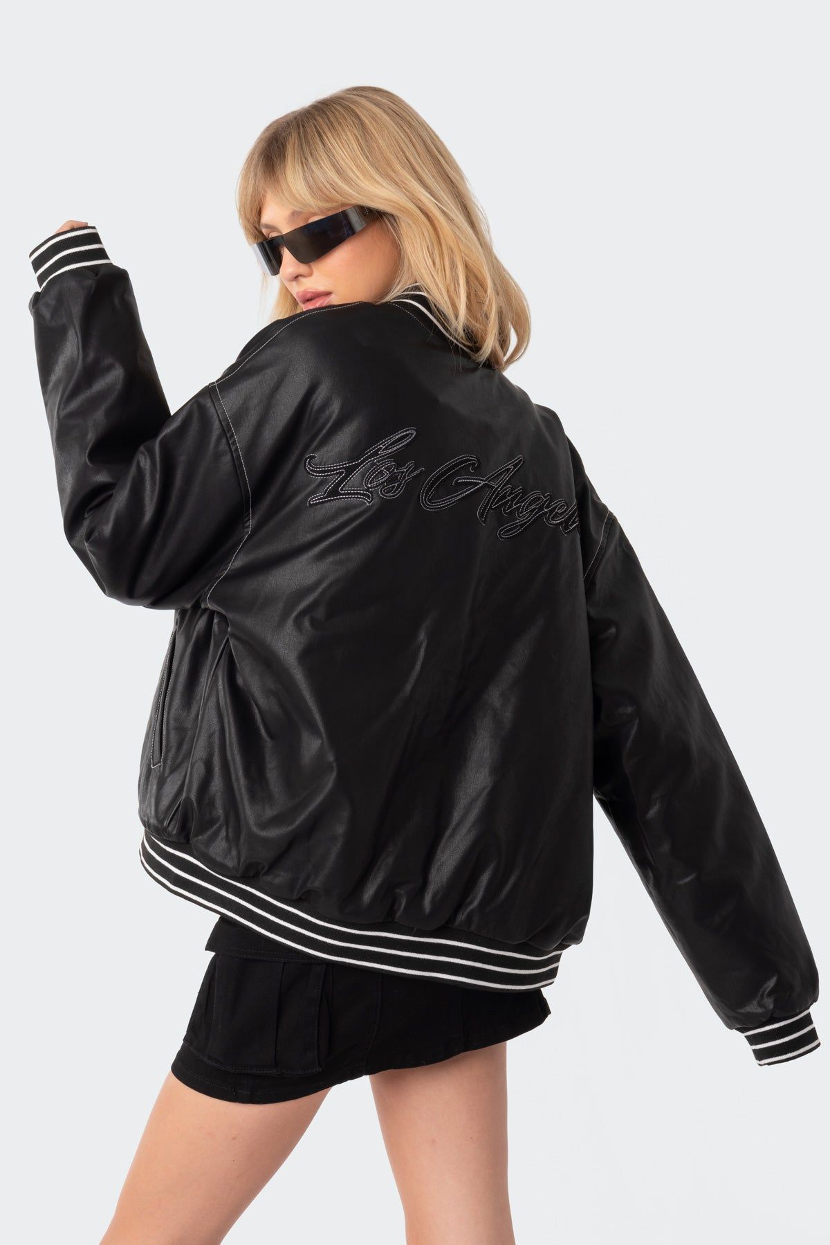 Maddox Faux Leather Bomber Jacket sold by Edikted product image thumbnail 2