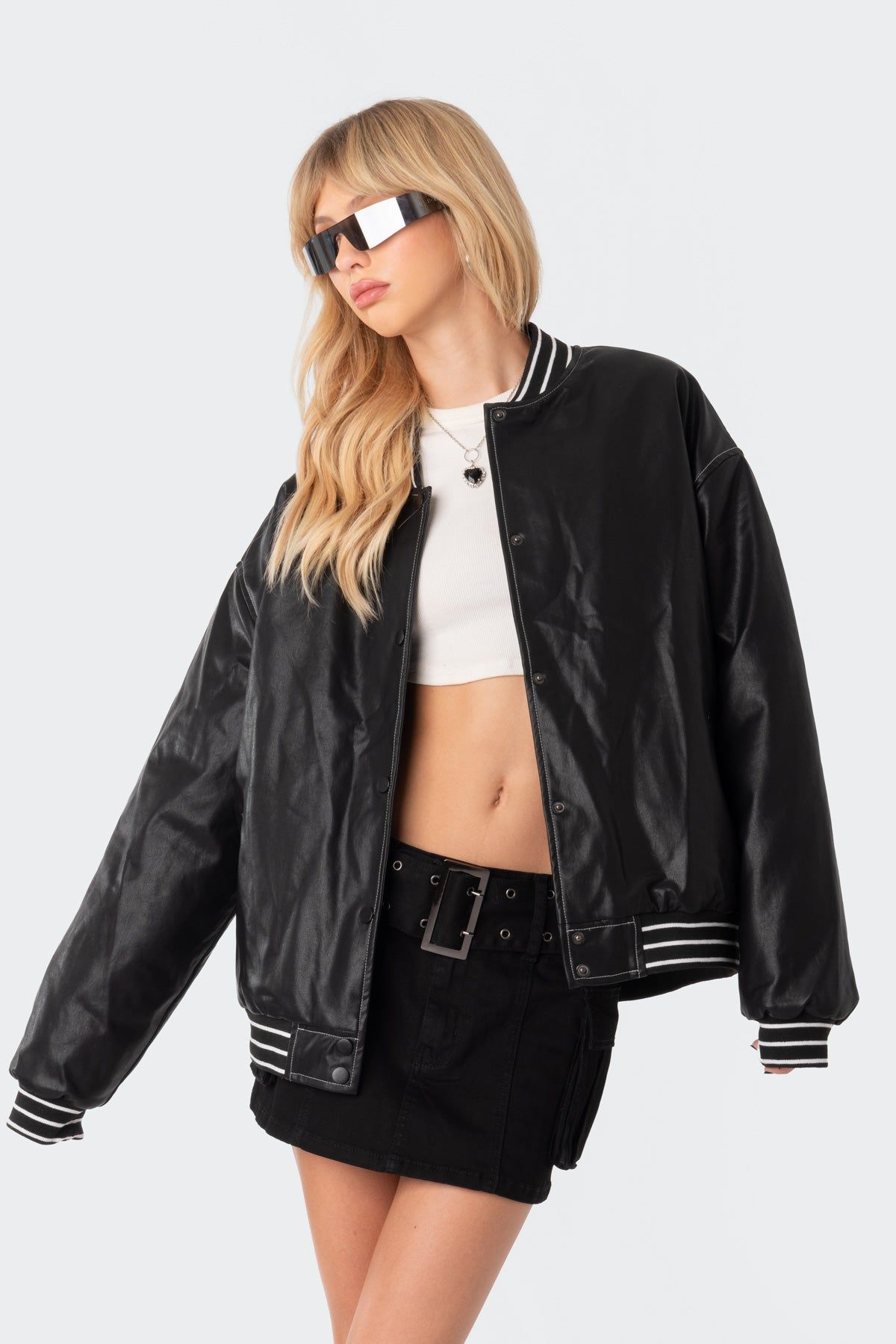 Maddox Faux Leather Bomber Jacket sold by Edikted product image thumbnail 4