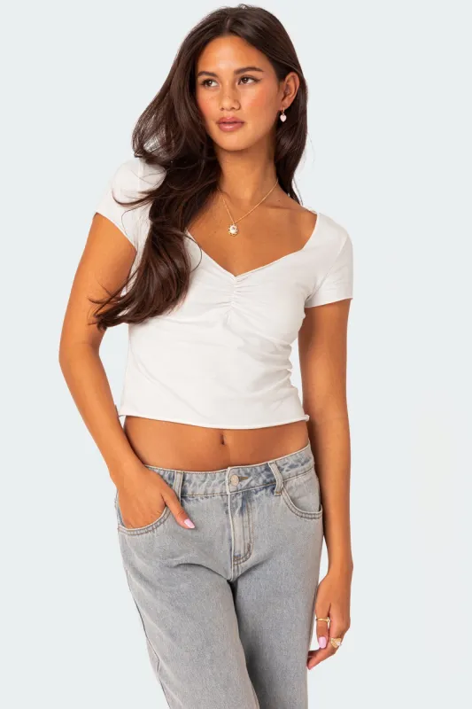 Ava V Neck Ruched Top sold by Edikted