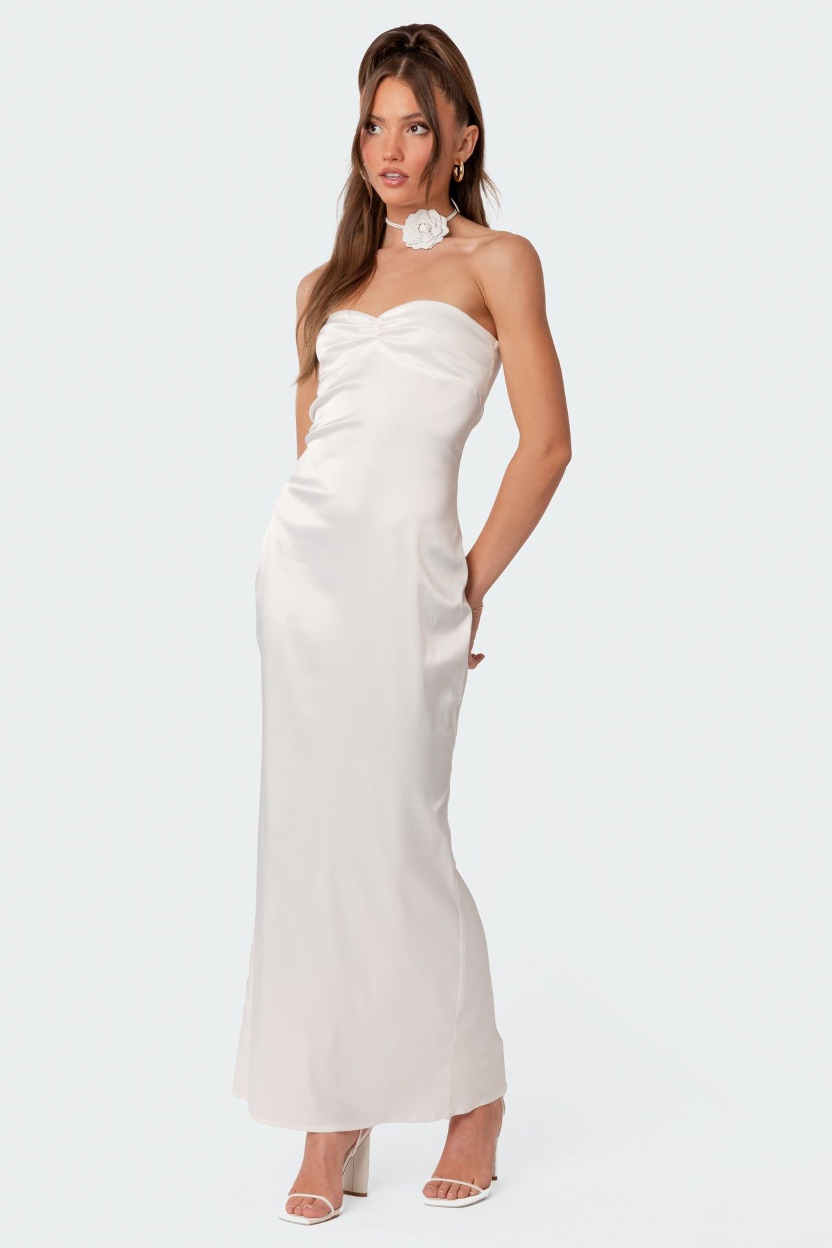 Serenity Satin Back Slit Maxi Dress sold by Edikted product image thumbnail 4