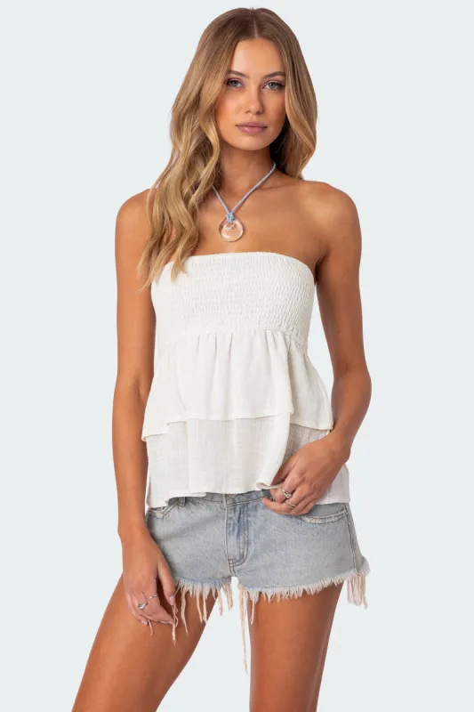Harleigh Ruffled Linen Look Tube Top sold by Edikted
