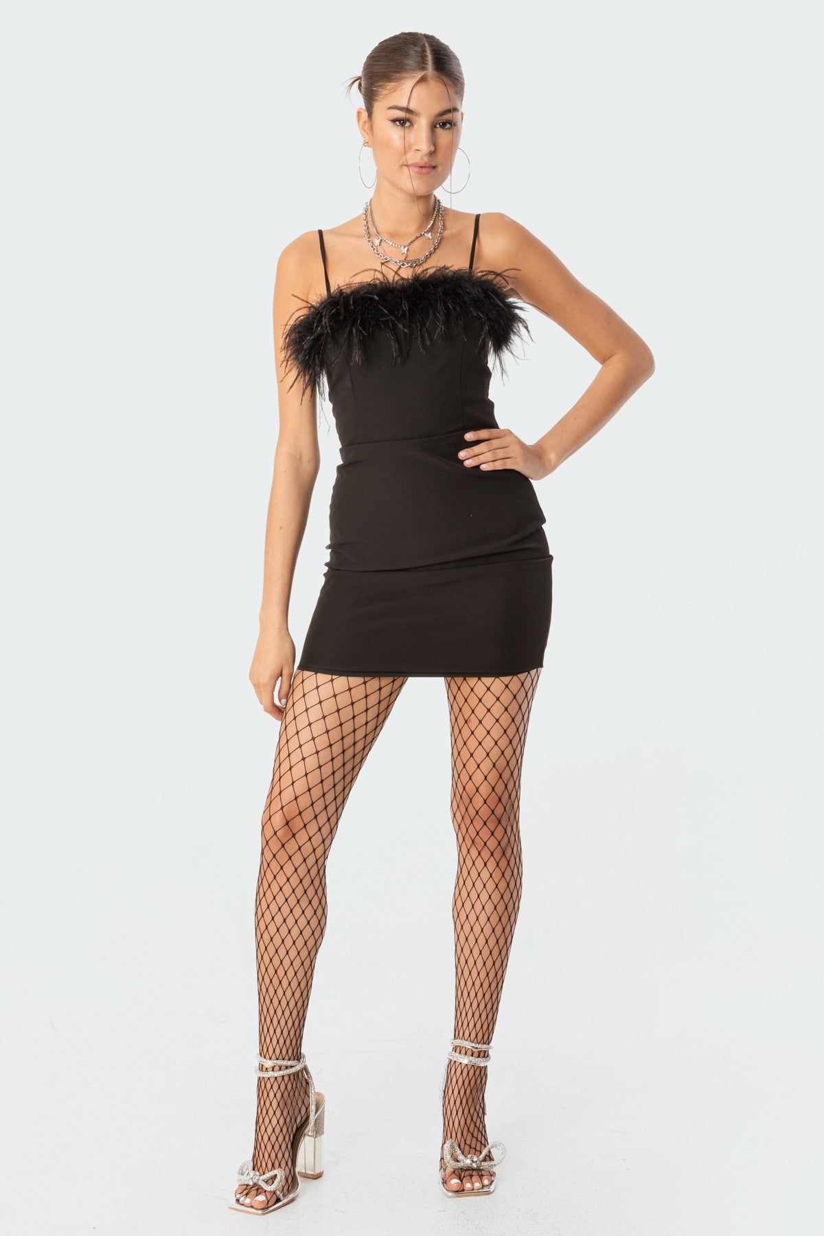 Betsie Faux Feather Mini Dress sold by Edikted