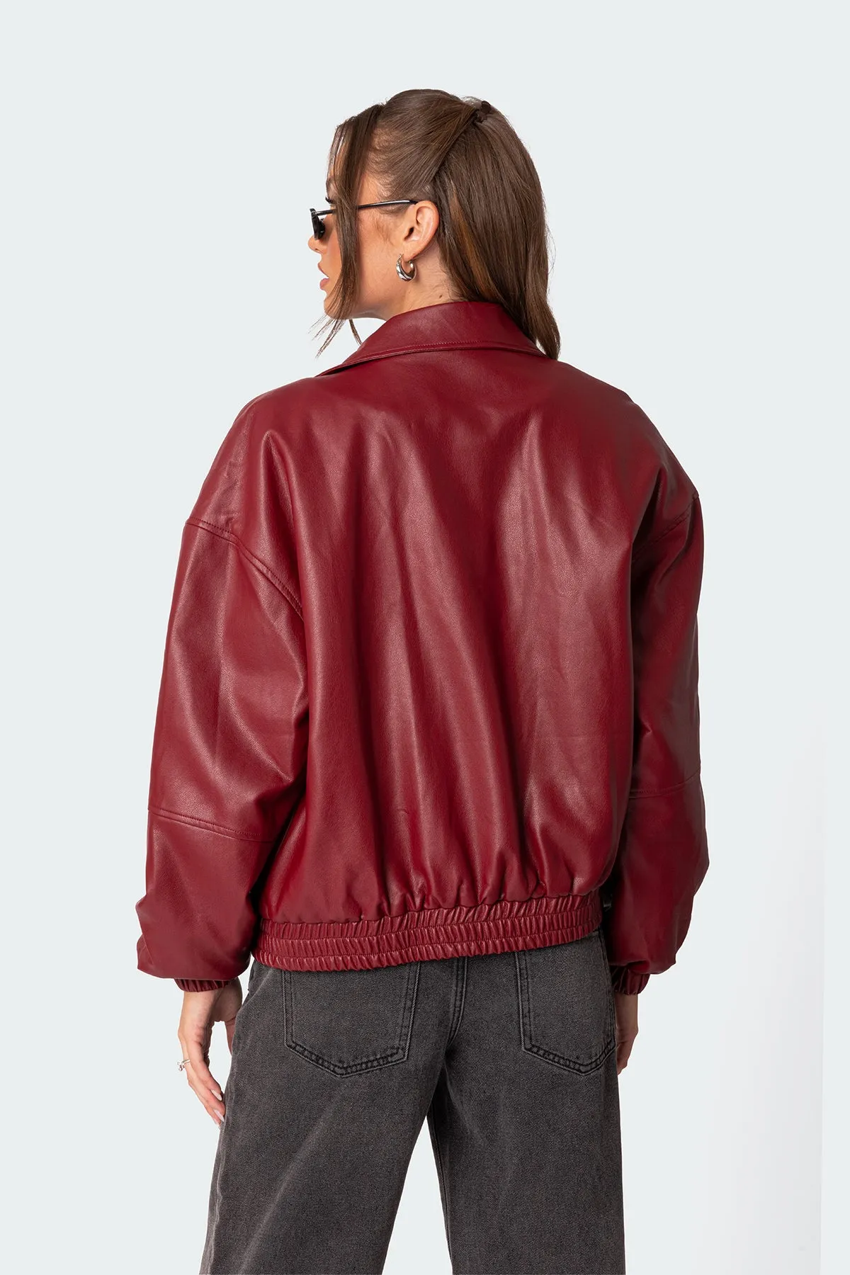 Halley Faux Leather Bomber Jacket sold by Edikted product image thumbnail 4