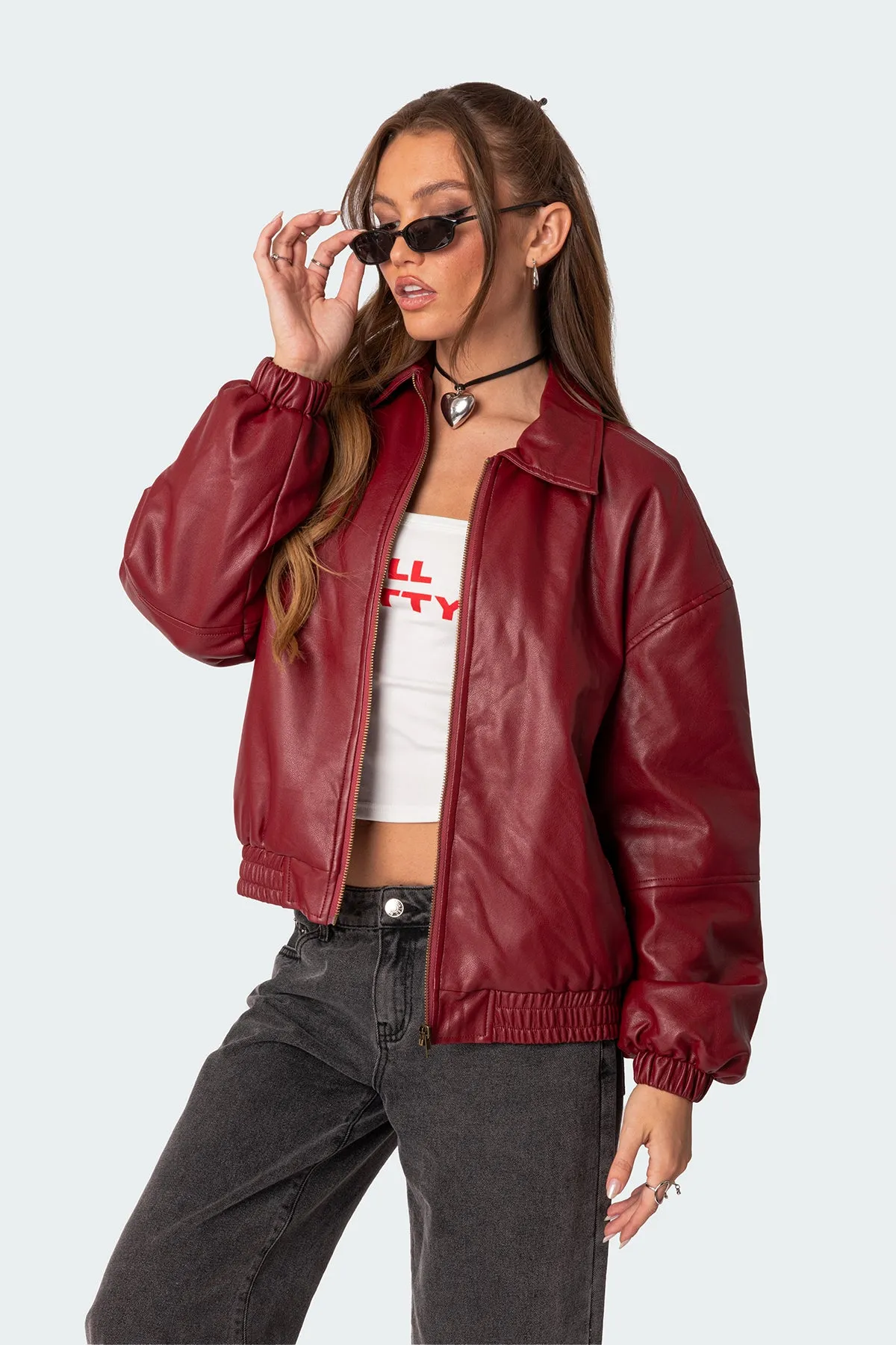 Halley Faux Leather Bomber Jacket sold by Edikted product image thumbnail 3