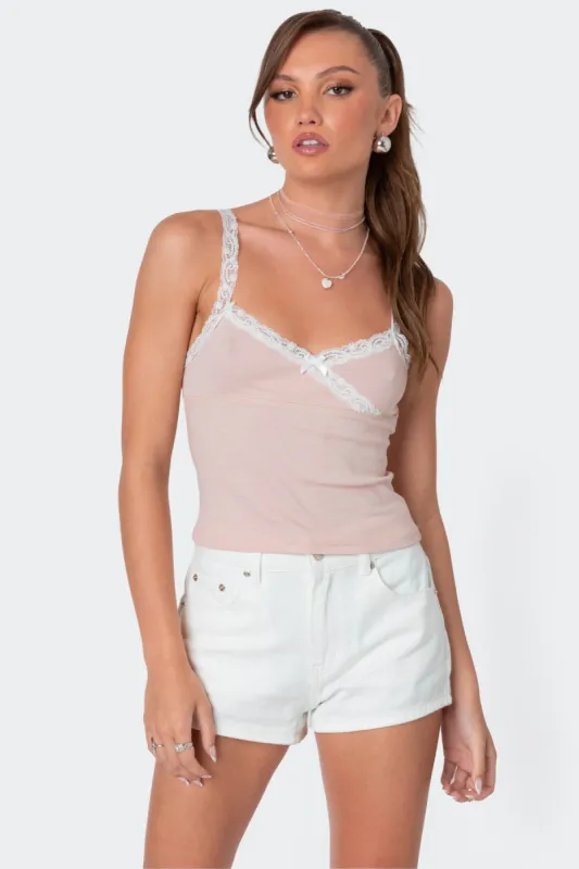 Amilia Lace Trim Tank Top sold by Edikted