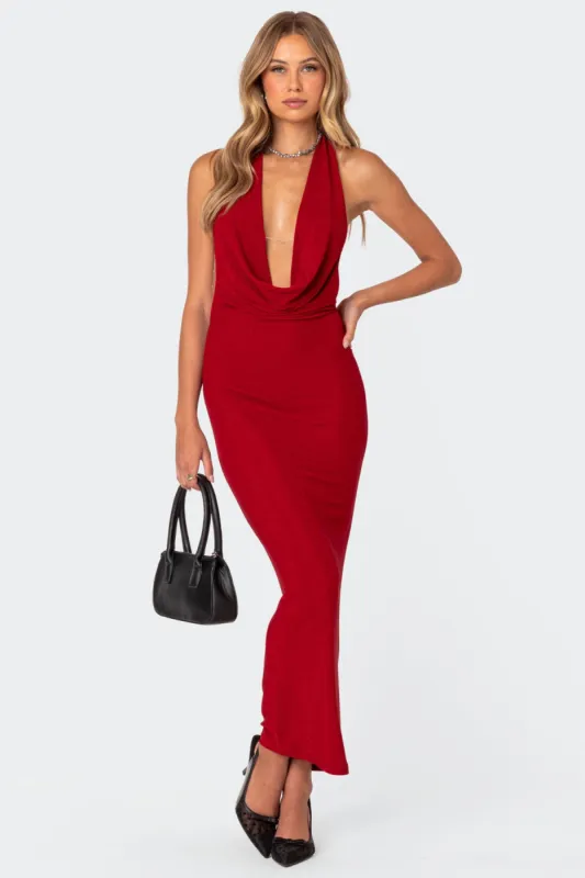 Cowl Neck Open Back Maxi Dress sold by Edikted