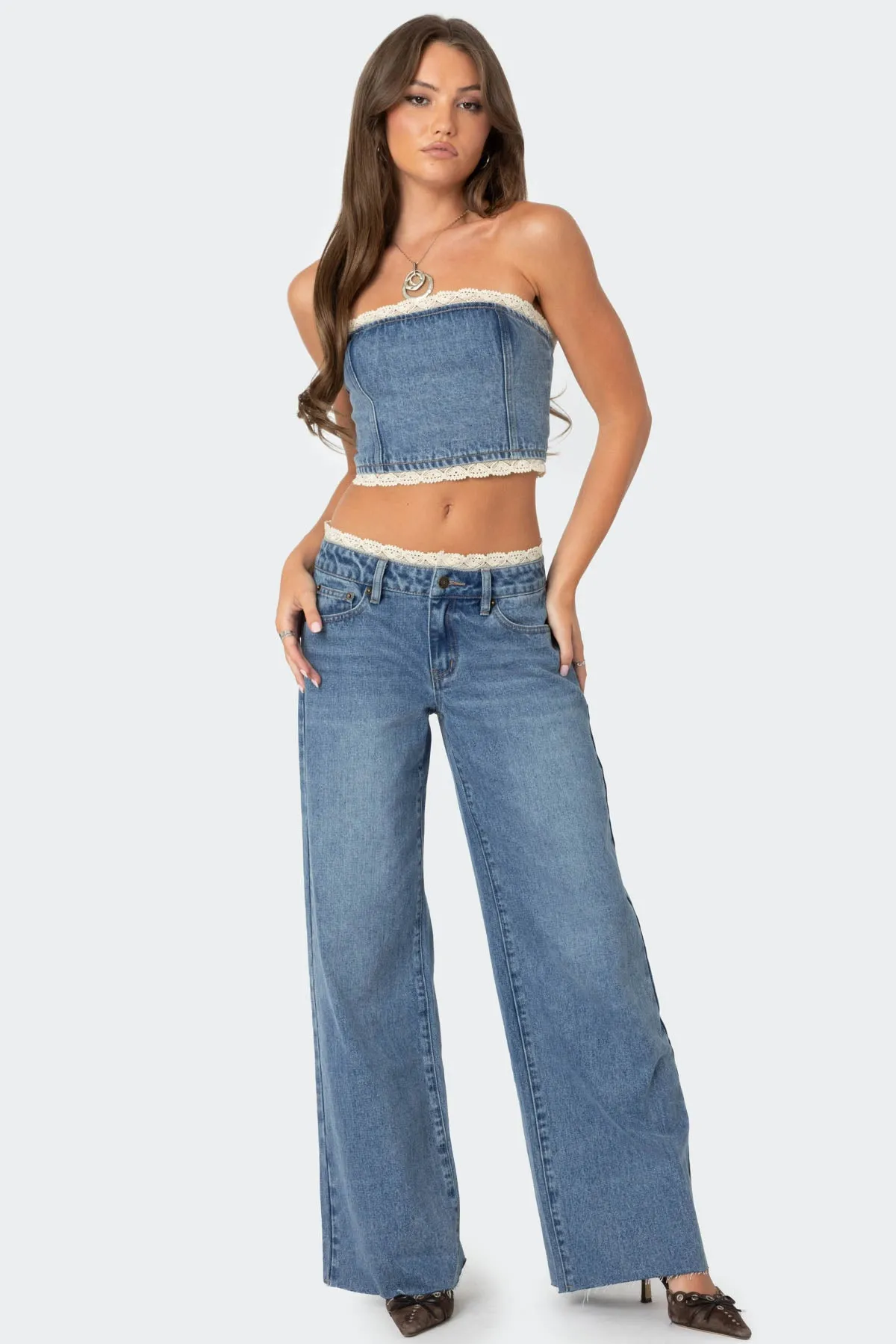 Karlie Lace Trim Denim Tube Top sold by Edikted product image thumbnail 4