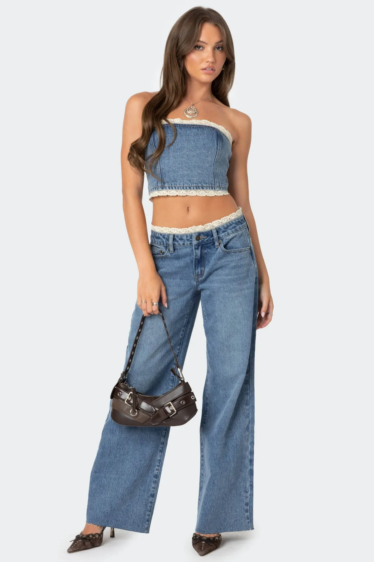 Karlie Lace Trim Denim Tube Top sold by Edikted product image thumbnail 2