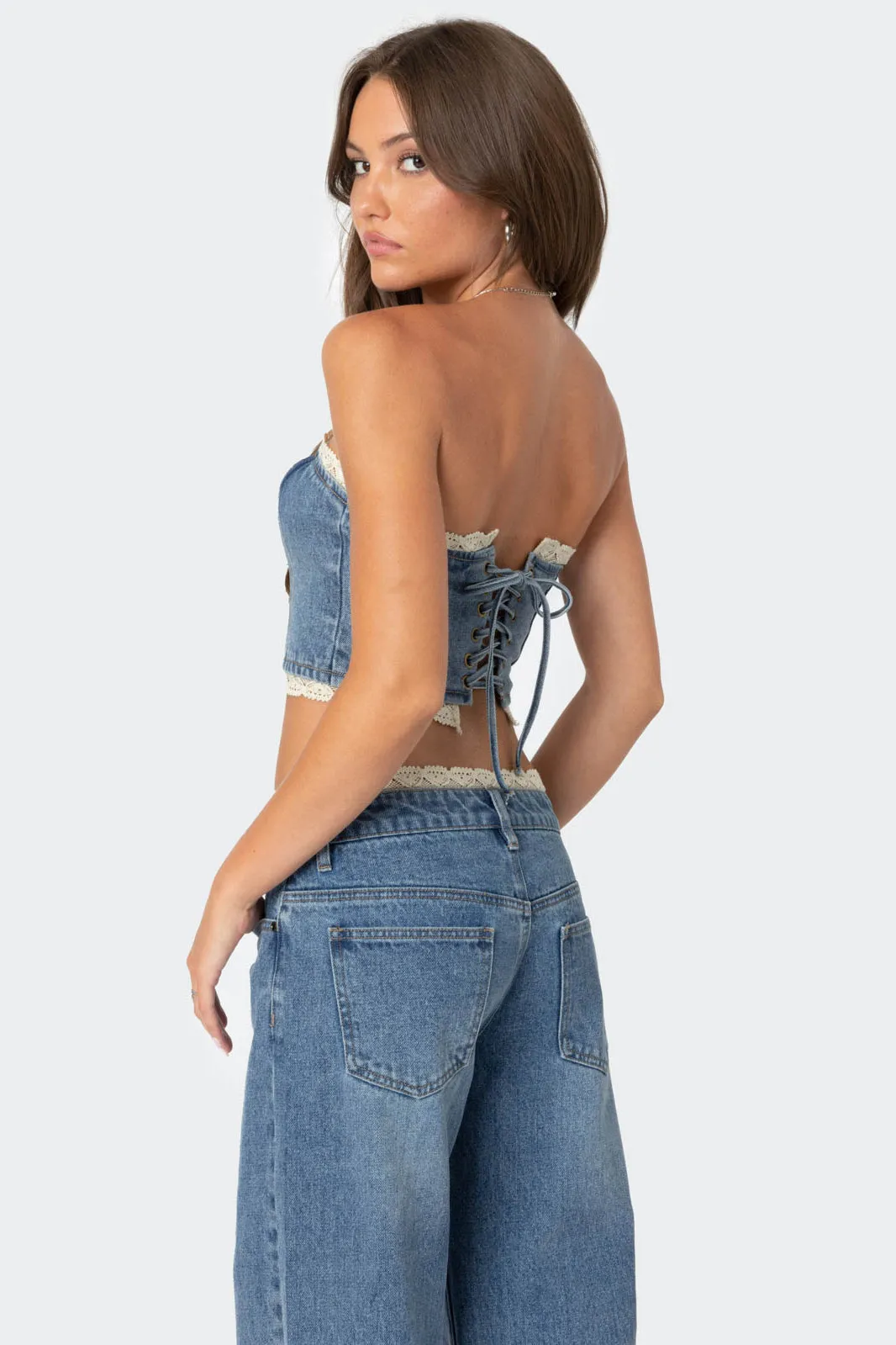 Karlie Lace Trim Denim Tube Top sold by Edikted product image thumbnail 5