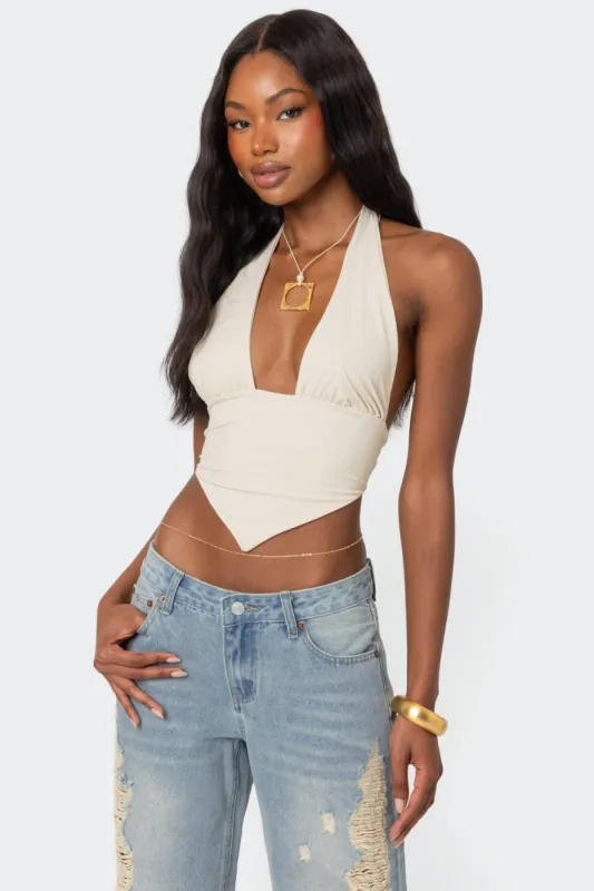 Open Back Triangle Halter Top sold by Edikted