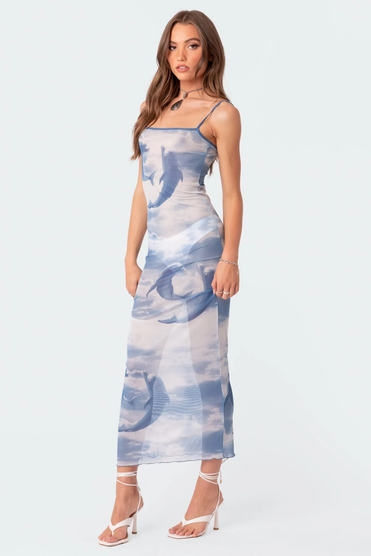 Dolphin Printed Sheer Mesh Maxi Dress sold by Edikted product image thumbnail 2