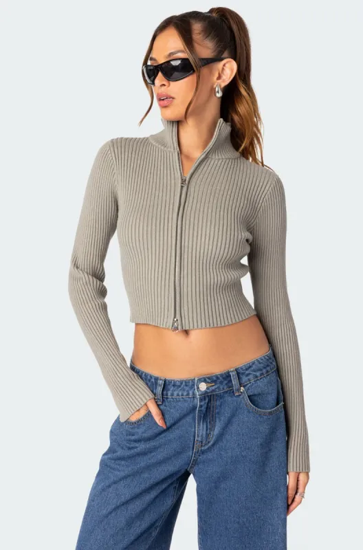 Double Zip Up Cardigan sold by Edikted