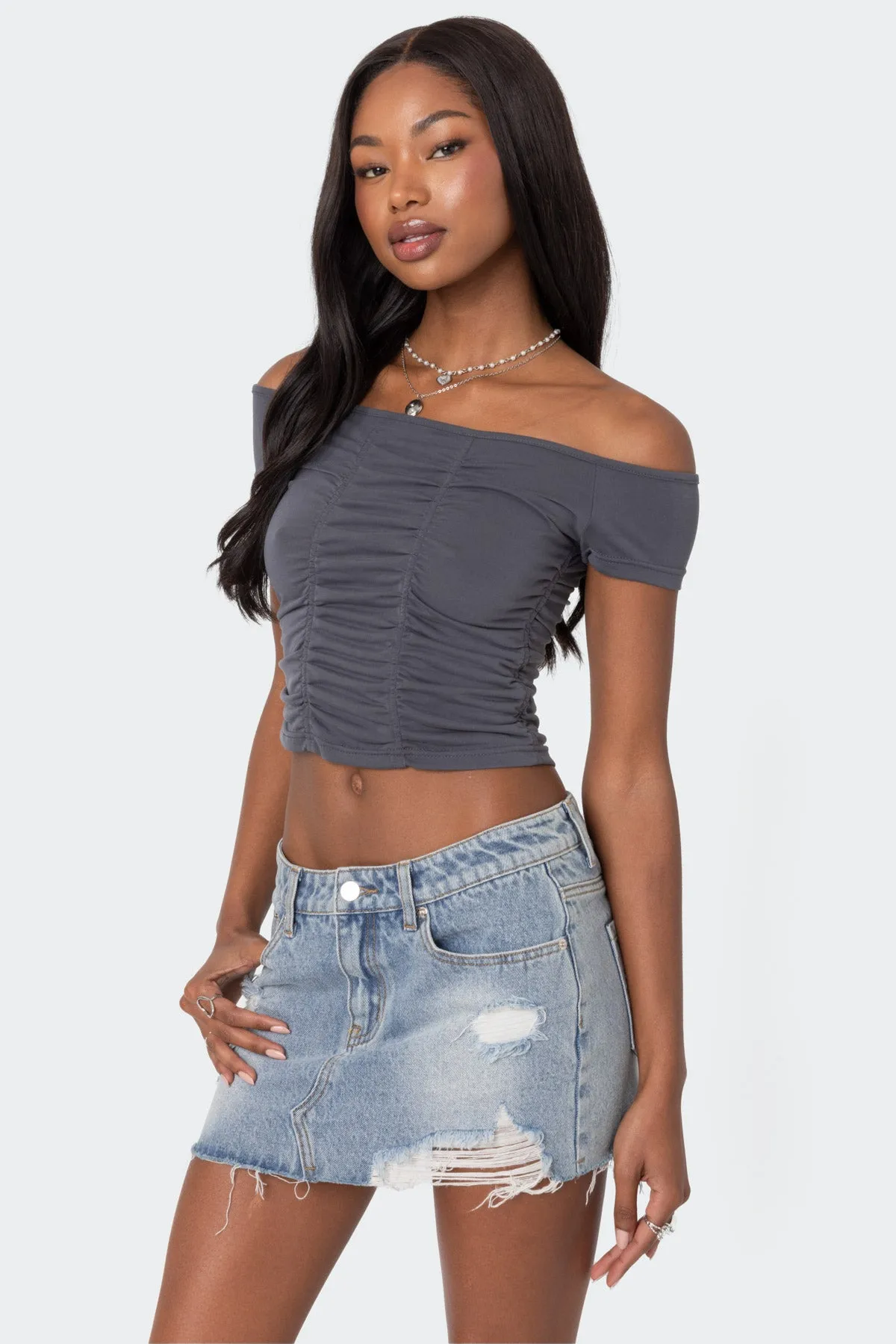 Triple Ruched Off Shoulder Top sold by Edikted product image thumbnail 2