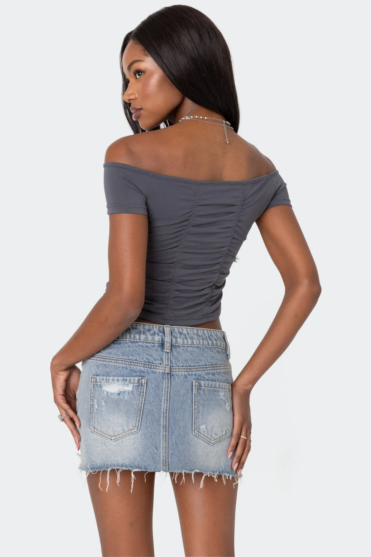 Triple Ruched Off Shoulder Top sold by Edikted product image thumbnail 3