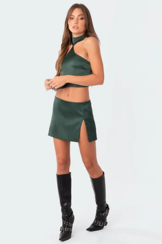Daina Satin Effect Slit Mini Skirt sold by Edikted