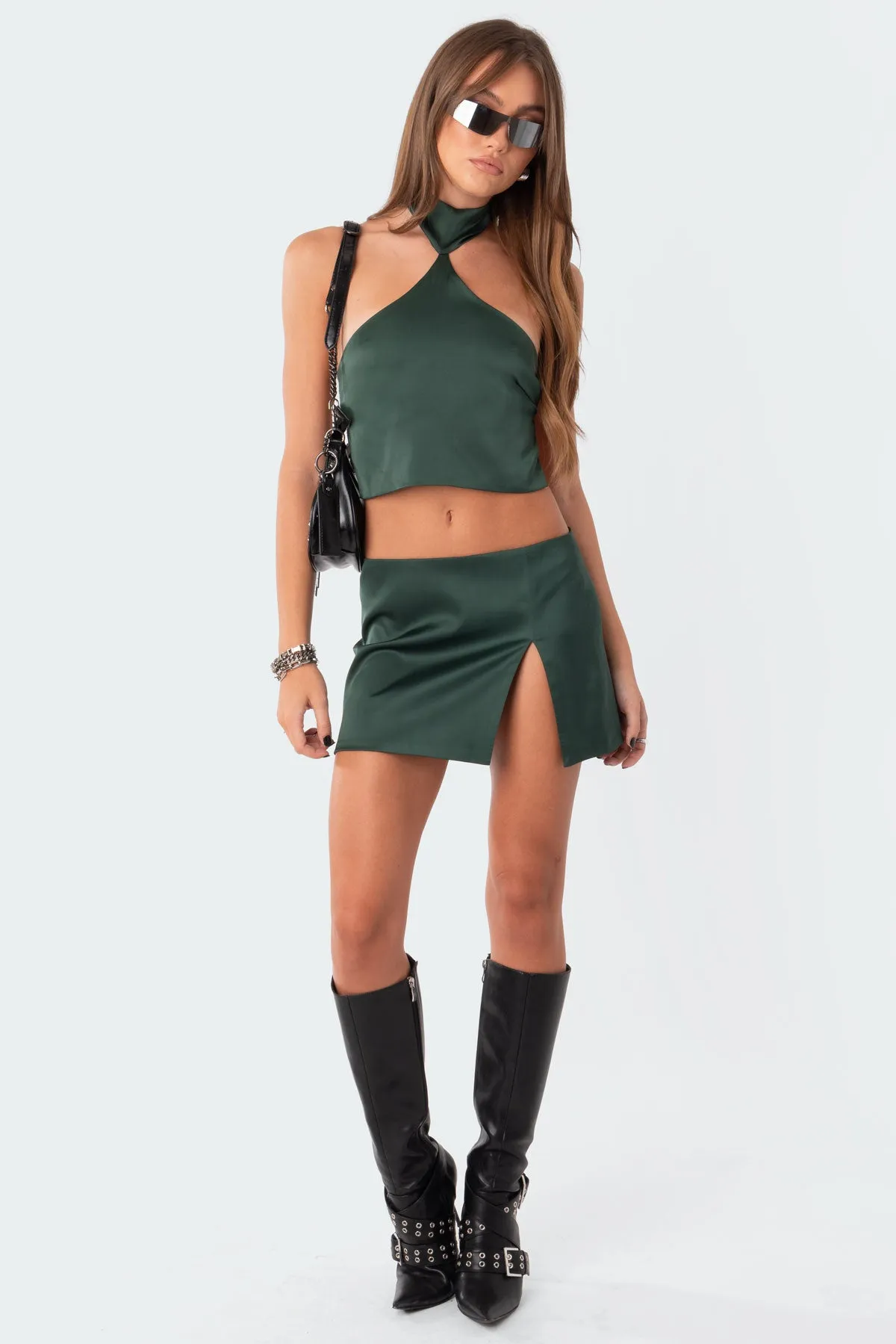 Daina Satin Effect Slit Mini Skirt sold by Edikted product image thumbnail 5