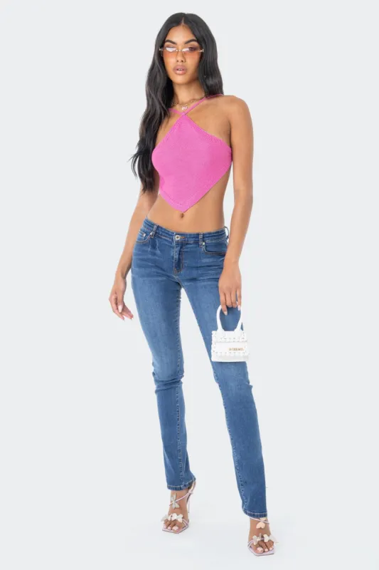 Stretchy Low-Rise Slit Jeans sold by Edikted