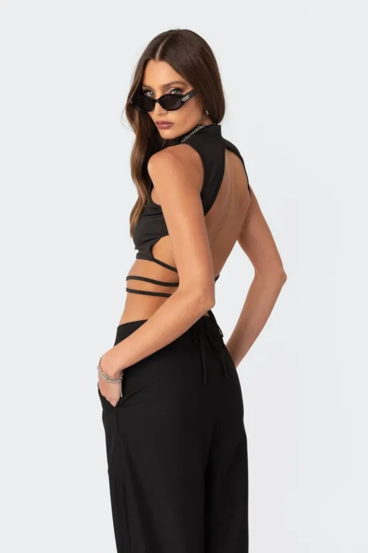 Jovie High Neck Open Back Tie Top sold by Edikted