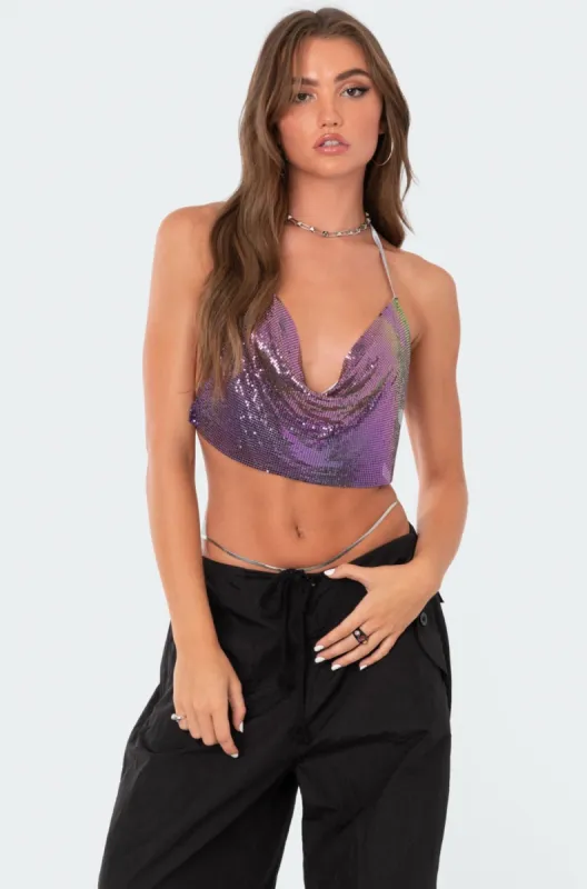 Chain Mail Open Back Crop Top sold by Edikted