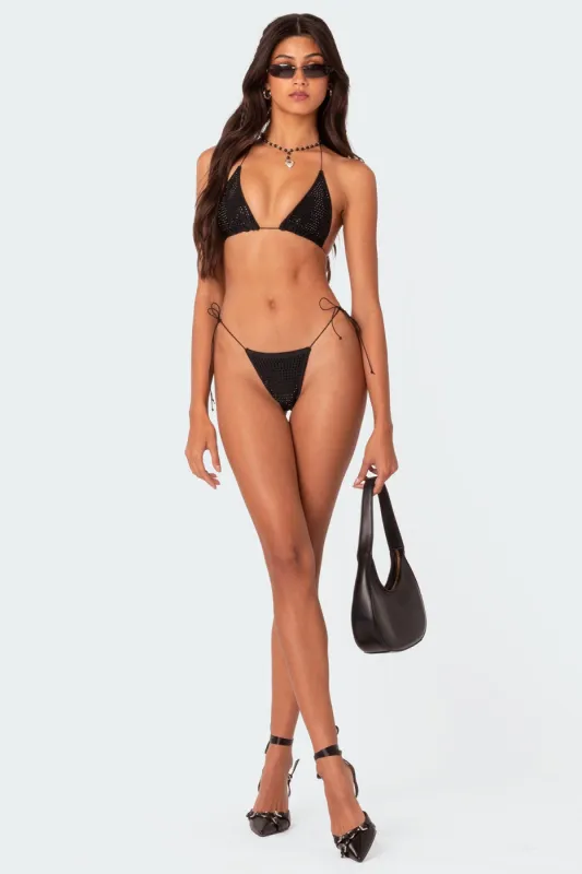 Shimmer Rhinestone String Bikini Bottom sold by Edikted