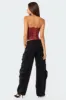 Moss Faux Leather Lace Up Corset sold by Edikted