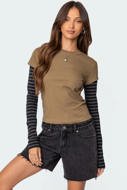 Eliana Layered Long Sleeve T Shirt sold by Edikted