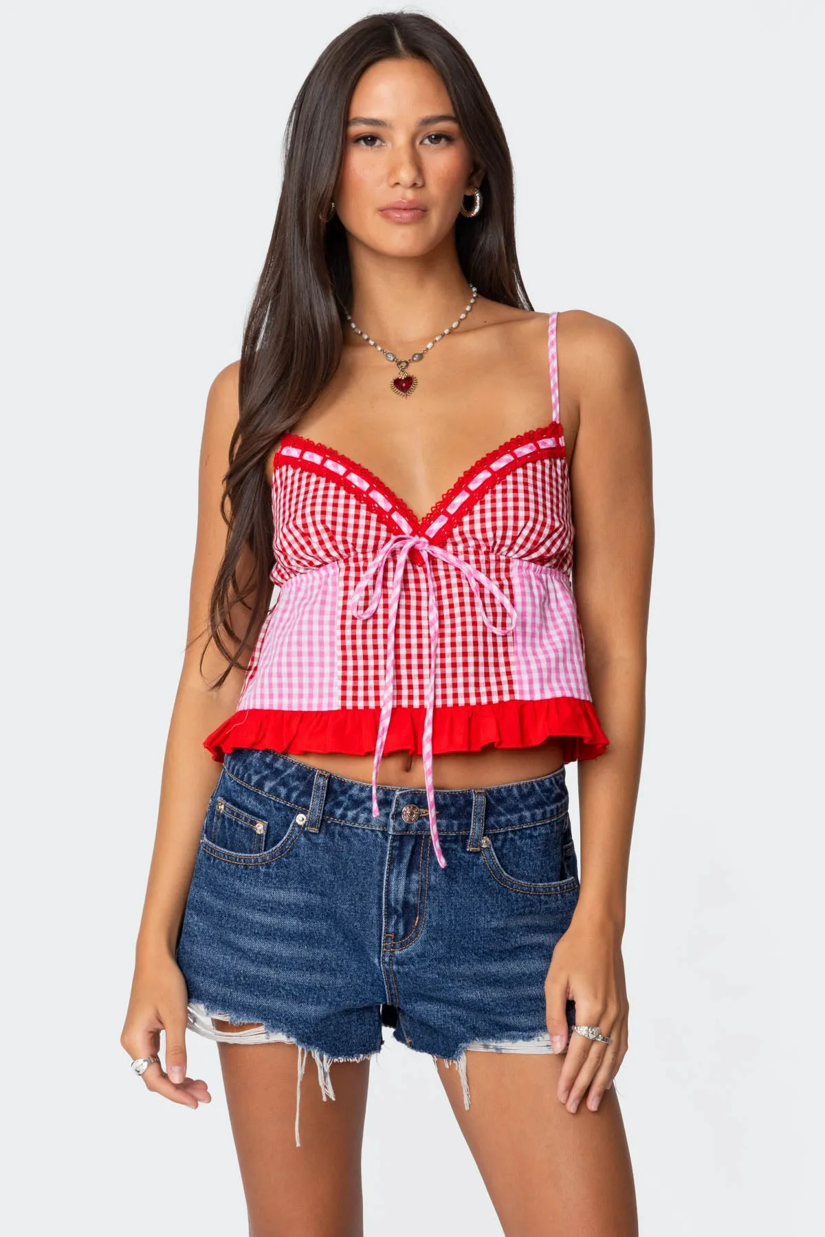Joanne Mixed Gingham Tank Top sold by Edikted