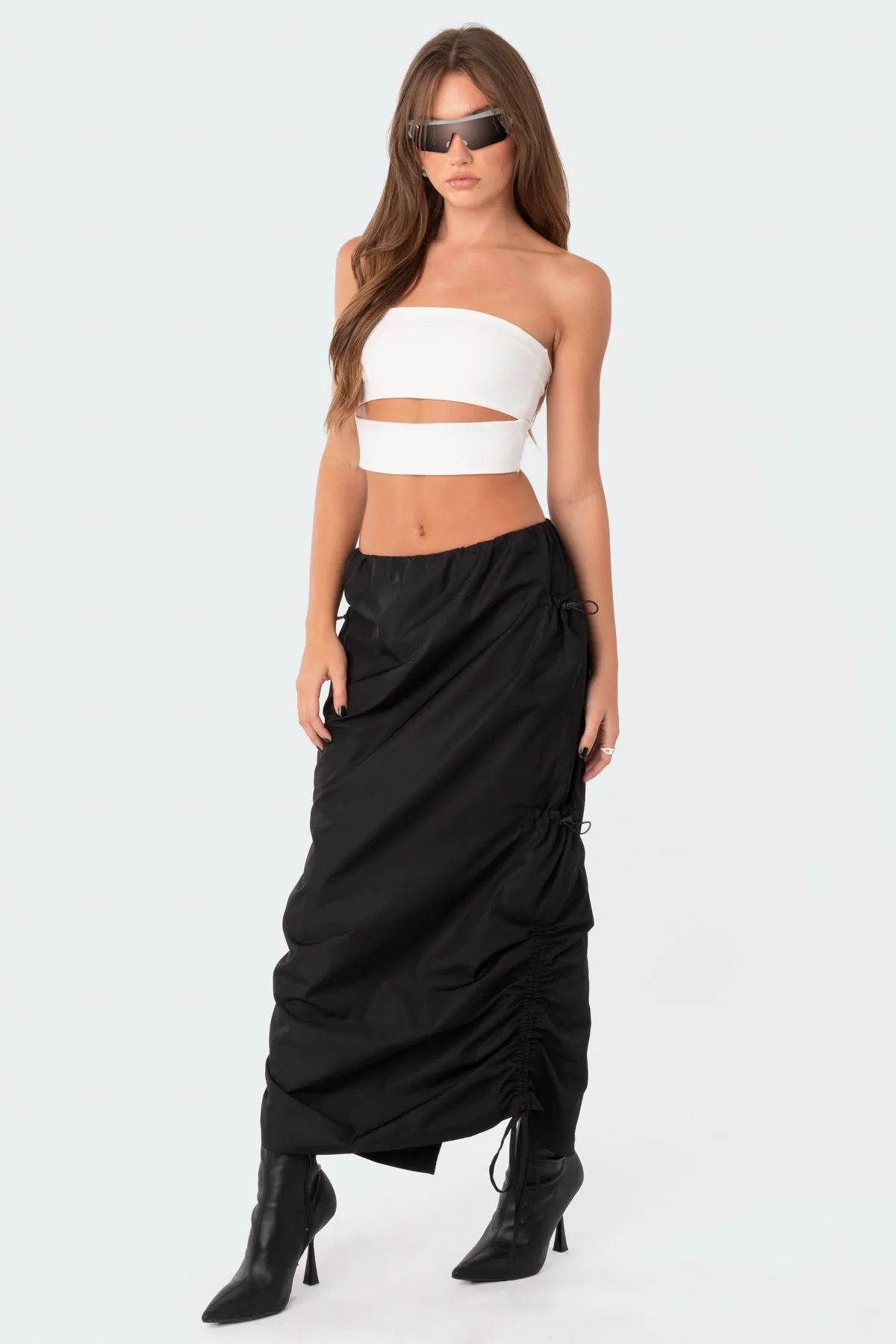 Low-Rise Slitted Nylon Maxi Skirt sold by Edikted product image thumbnail 4