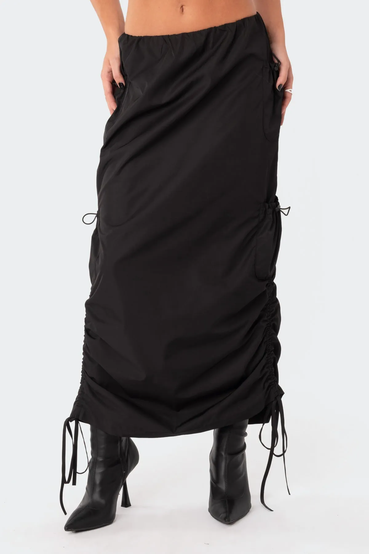 Low-Rise Slitted Nylon Maxi Skirt sold by Edikted product image thumbnail 2