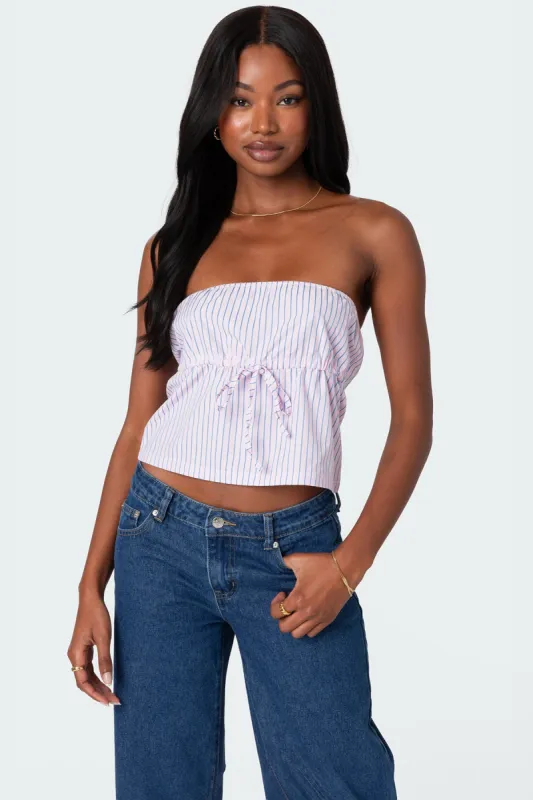 Augusta Pinstripe Strapless Top sold by Edikted