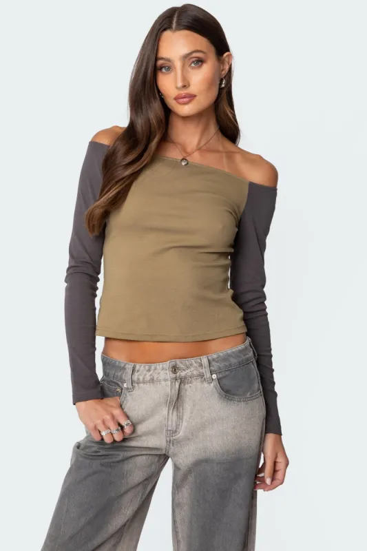 Contrast Off Shoulder Top sold by Edikted