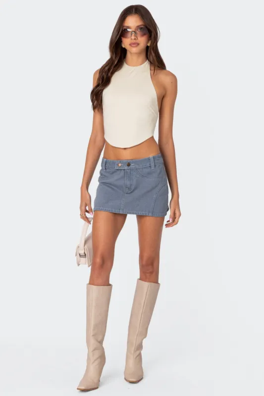 Louisa Denim Mini Skirt sold by Edikted