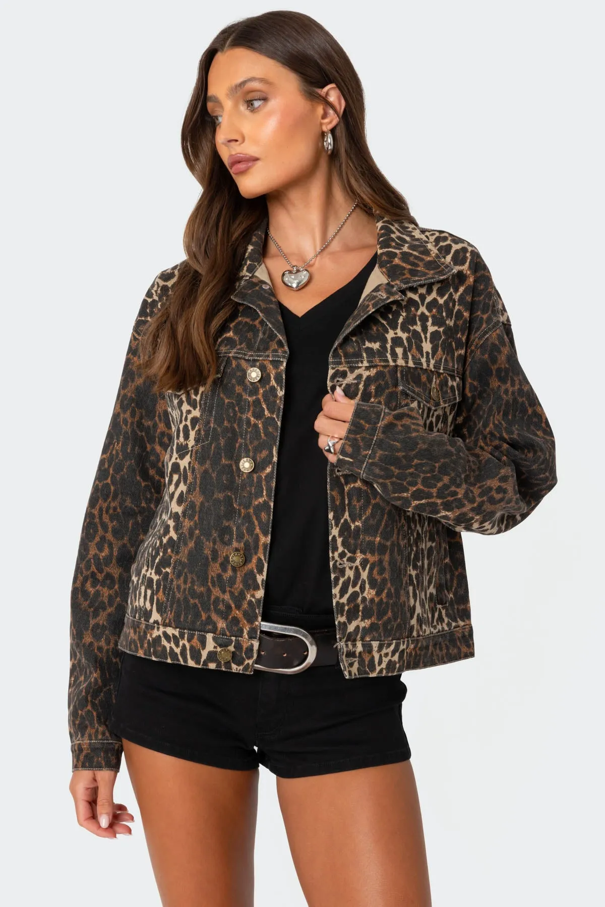 Leopard Print Denim Jacket sold by Edikted
