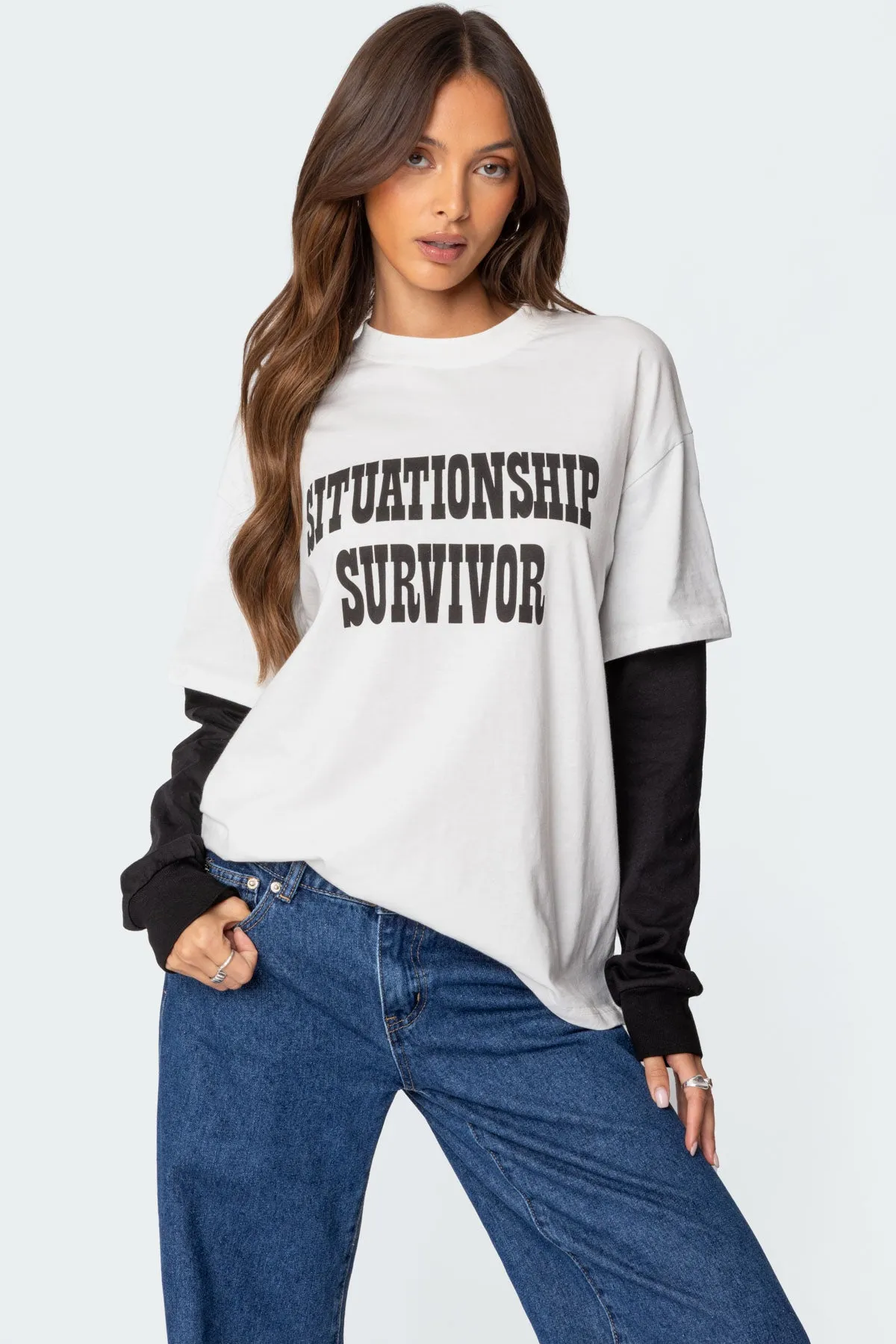 Situationship Oversized Layered T Shirt sold by Edikted
