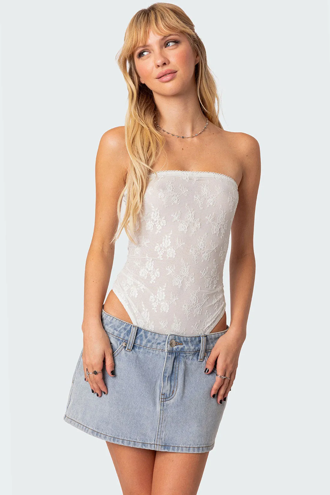 Alina Sheer Lace Bodysuit sold by Edikted
