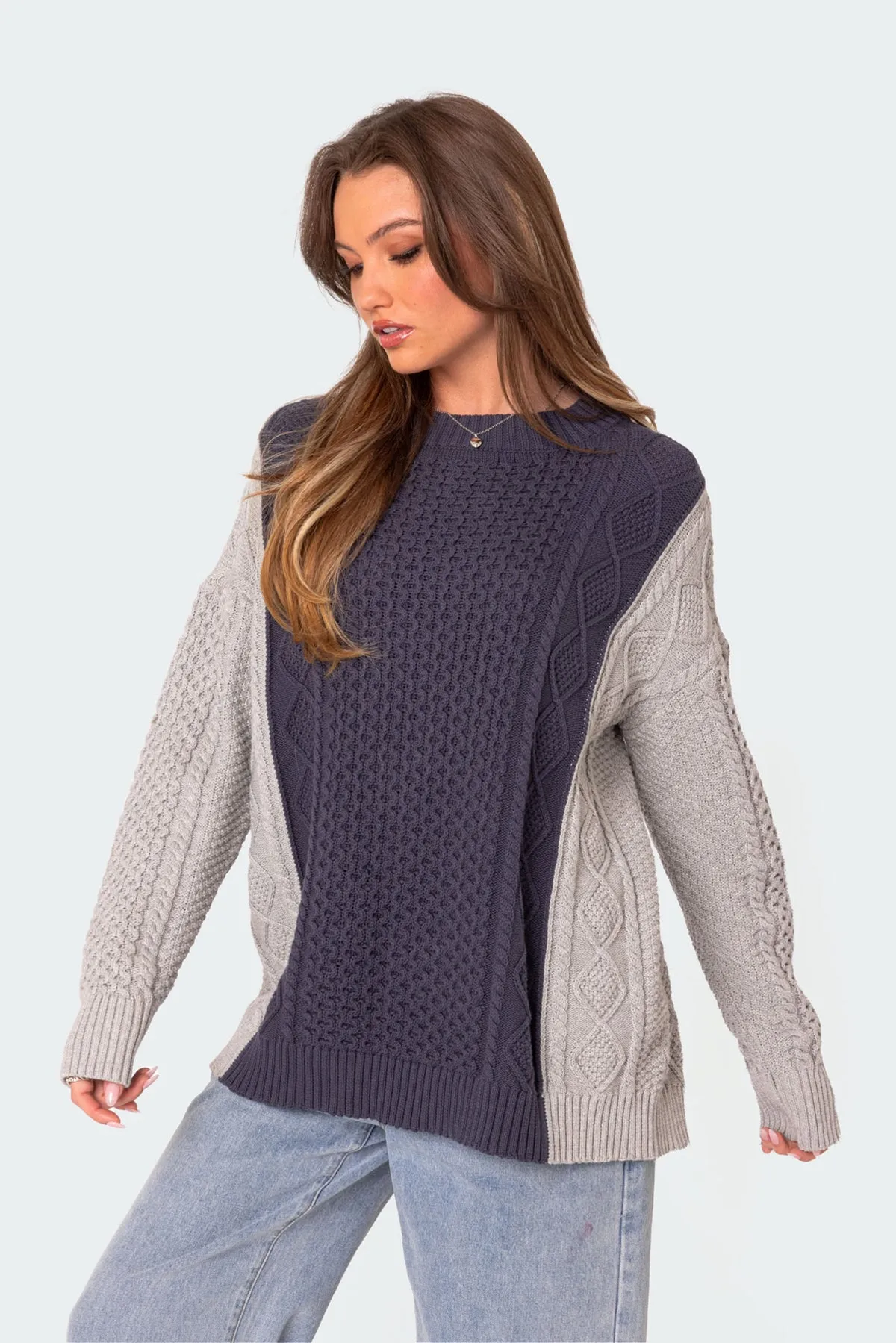 Two Tone Oversized Cable Knit Sweater sold by Edikted product image thumbnail 4