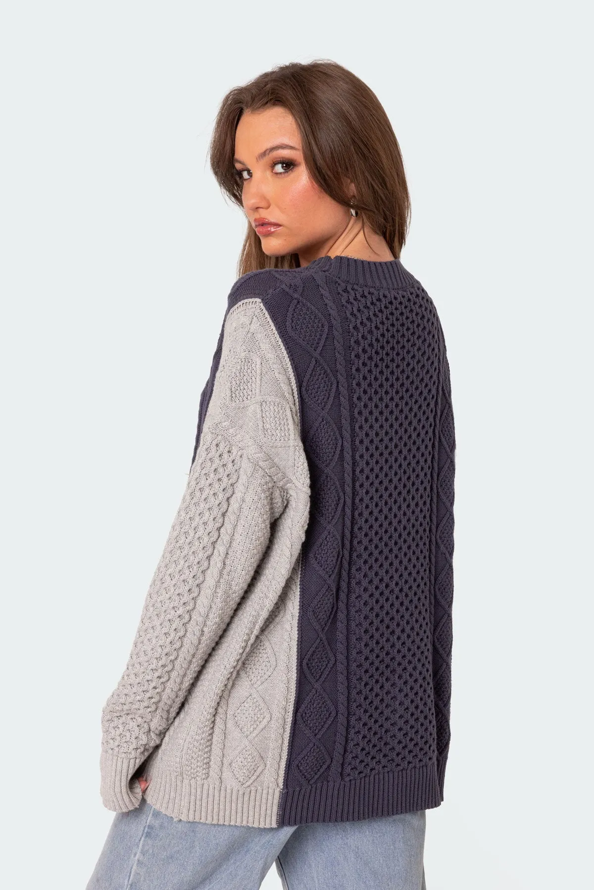 Two Tone Oversized Cable Knit Sweater sold by Edikted product image thumbnail 3