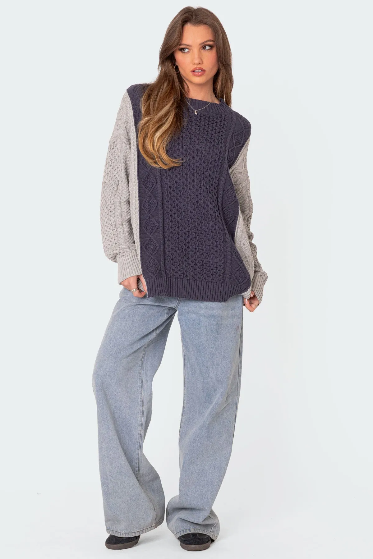 Two Tone Oversized Cable Knit Sweater sold by Edikted product image thumbnail 5